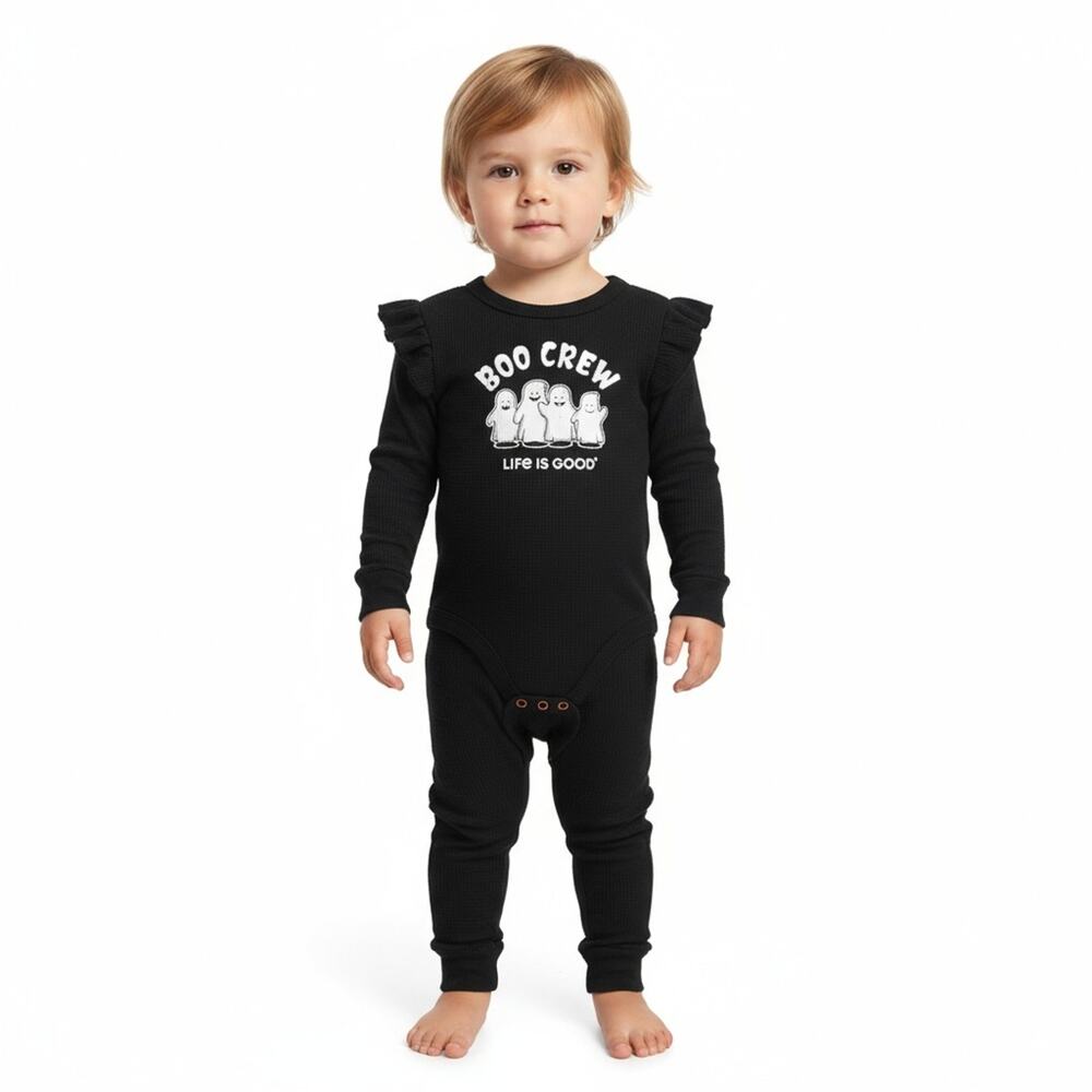 Life Is Good Black Halloween Boo Crew Jogger Set Size Baby Girl 3/6 Months
